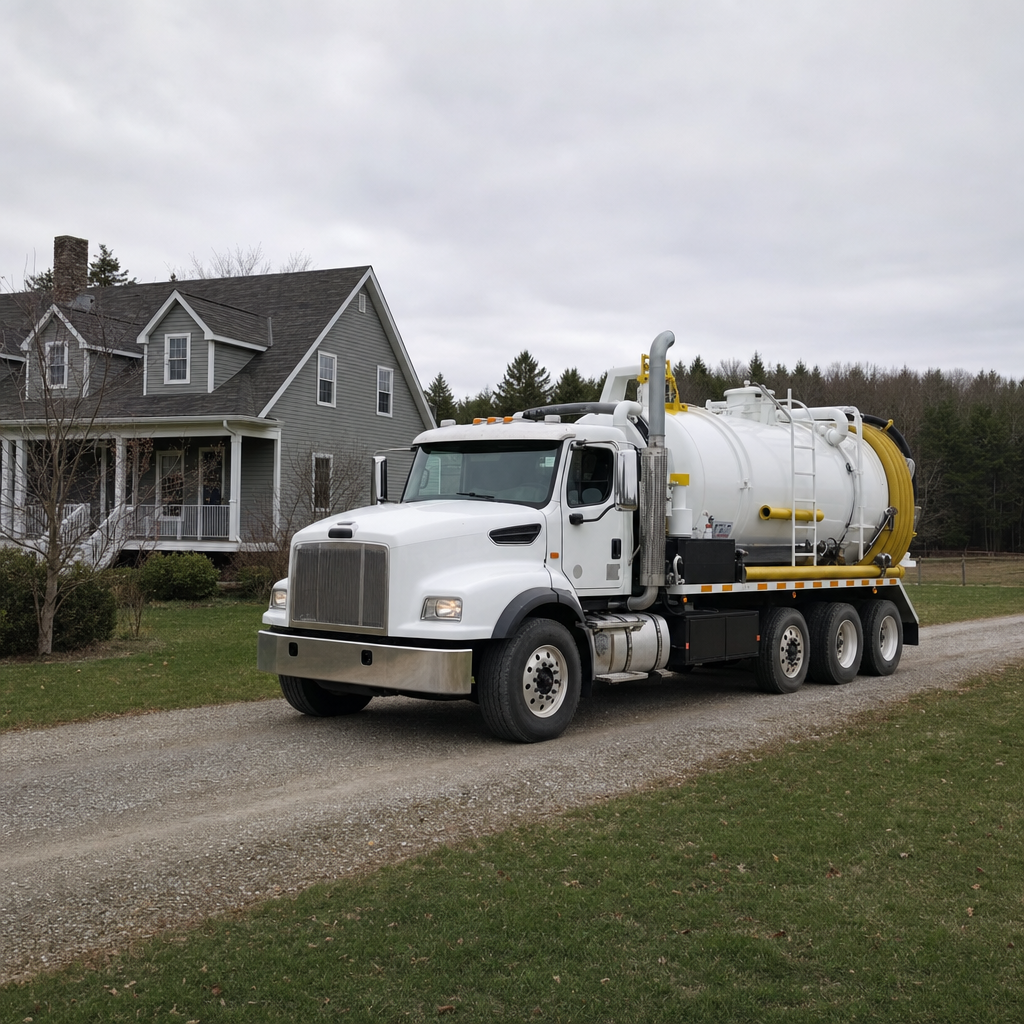 Septic vacuum truck arriving at a West Town home for same-day emergency service